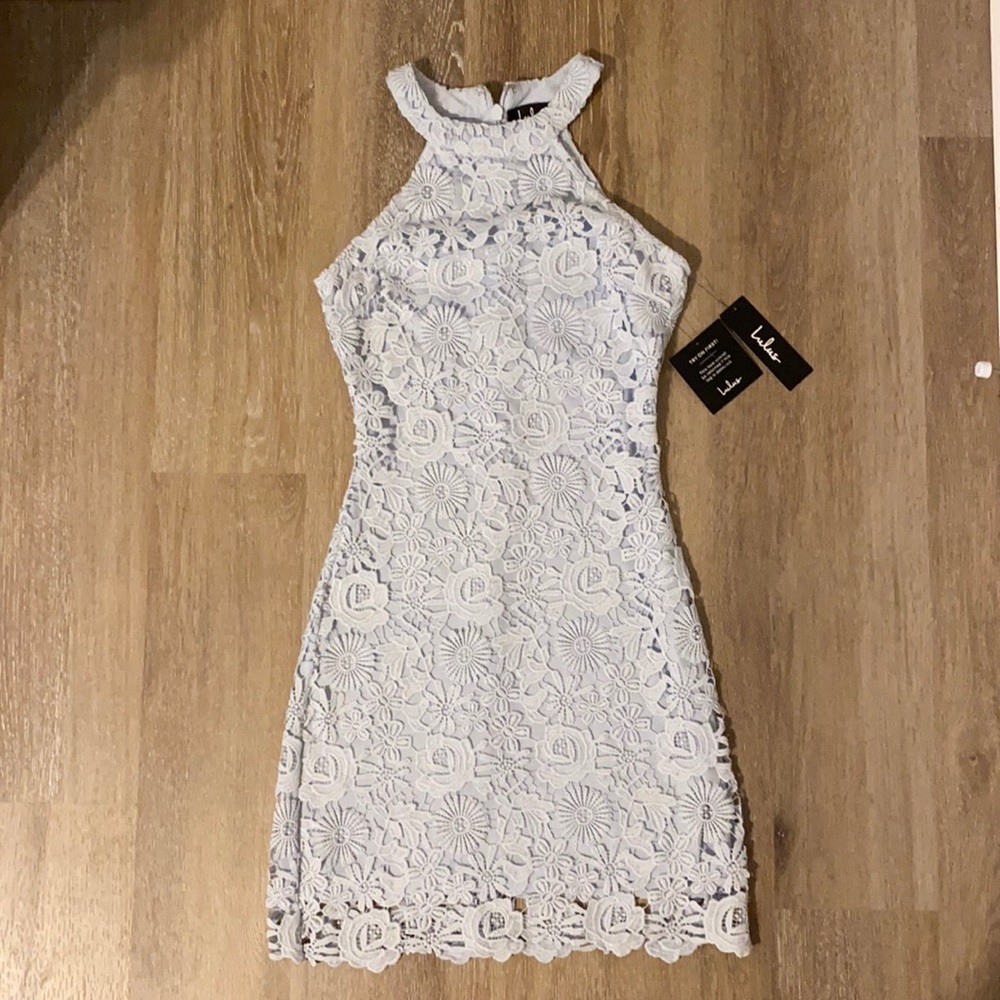 NWT Lulus Love Poem Blue Lace Mini Dress